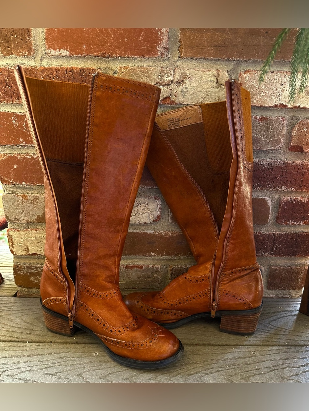 Miz Mooz Monica Brandy Brown Leather Knee-High Brogue Boots 8.5